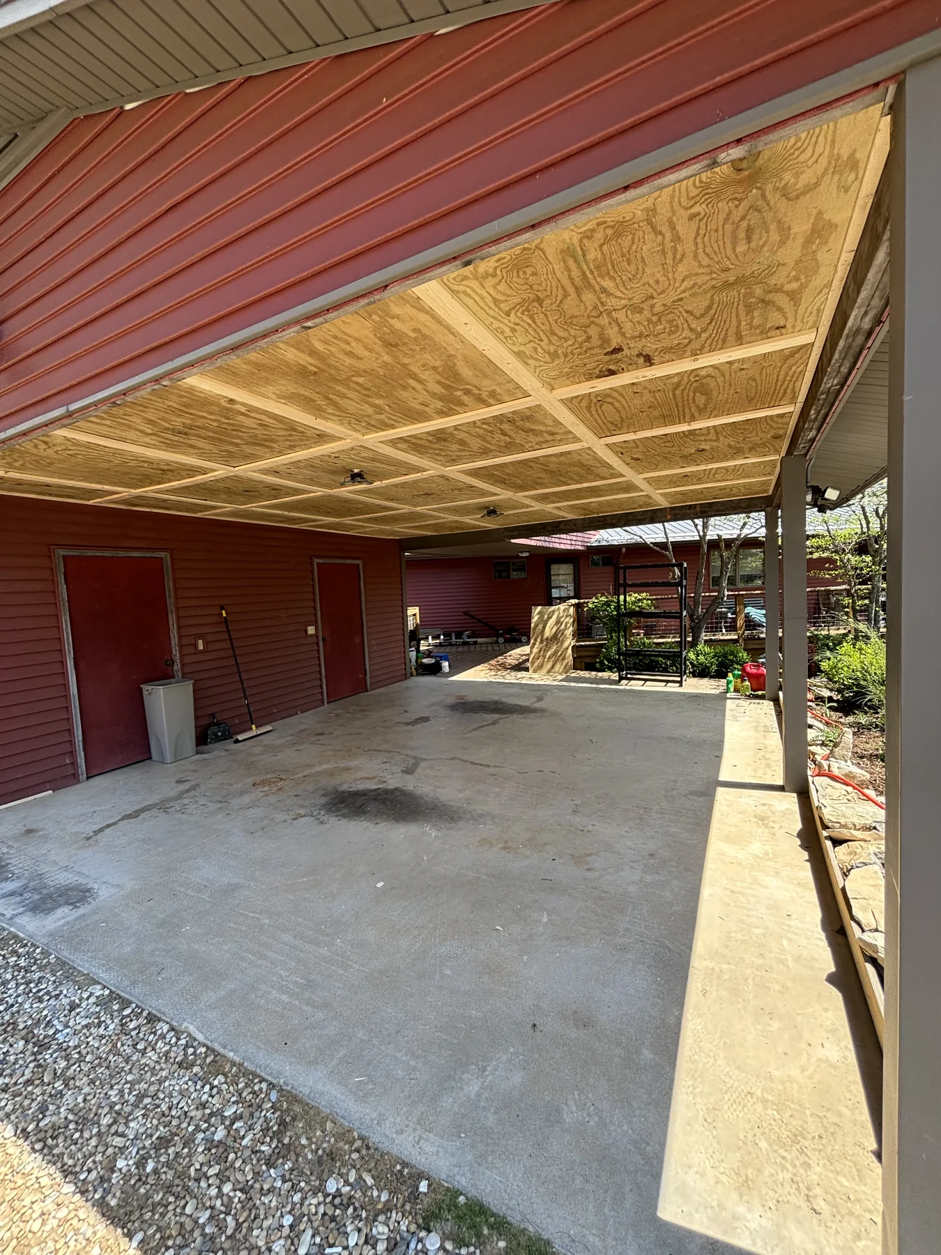 Finished paneled outdoor ceiling